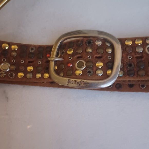Devil's Skin brown leather stones/studs 2" belt. - Picture 4 of 6